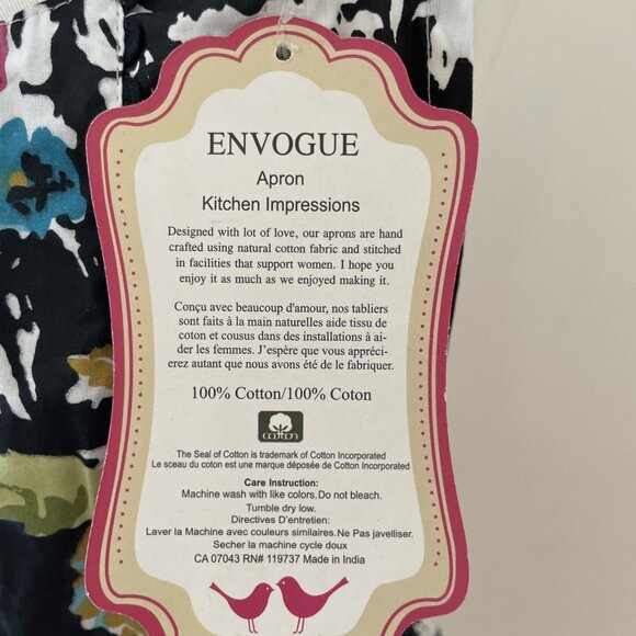 Envogue 100% Cotton Apron Floral Colorful Ric Rack Tiered Kitschy Pin Up NWT - Picture 3 of 7